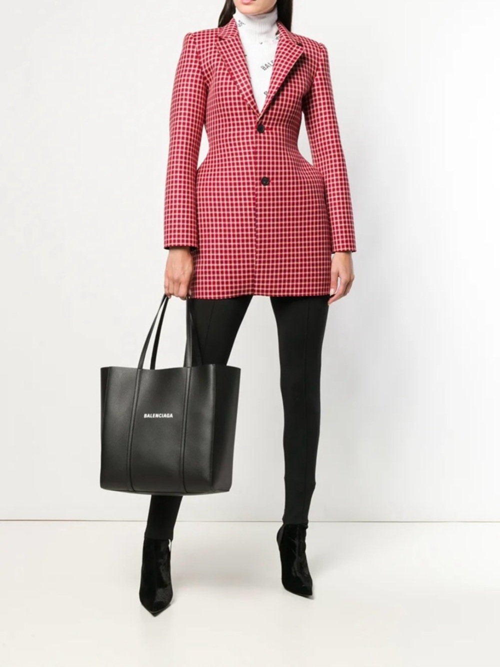 Balenciaga runway virgin wool blazer in check. Hourglass silhouette.